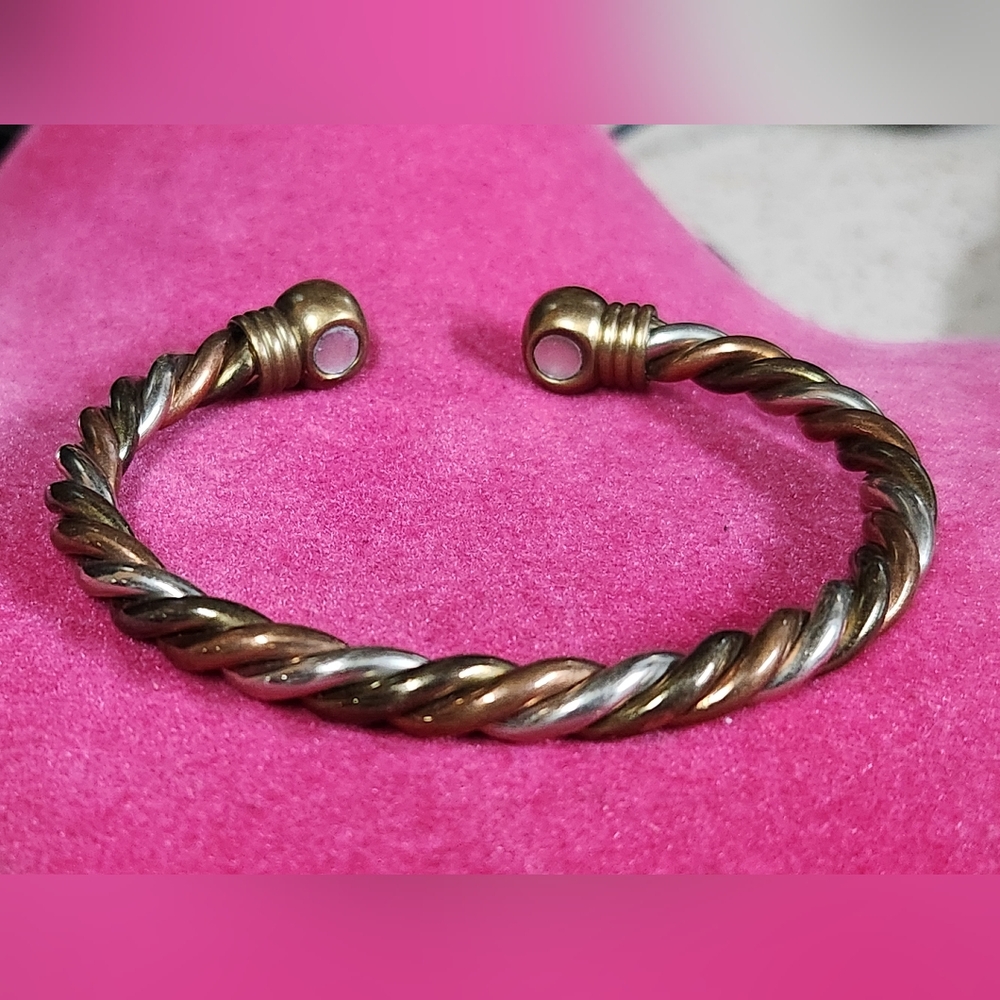 Twisted Copper and Silver Magnetic Bracelet